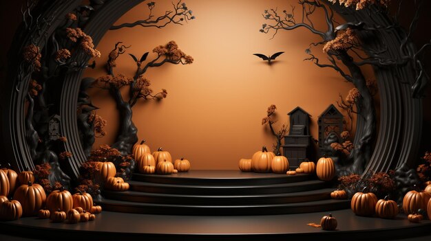 Foto podio en blanco en 3d con tema de halloween fondo de escena mínima ia generativa