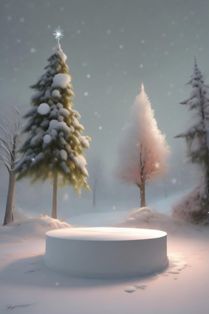 podio blanco para la exhibición de productos con el año nuevo de invierno y el fondo de Navidad