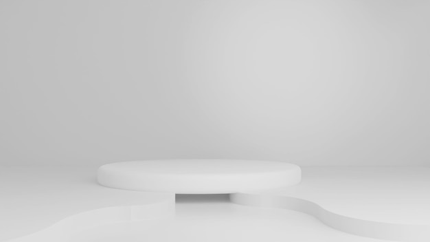 Podio blanco sobre fondo blanco natural para la visualización del producto y suficiente espacio vacío para el texto y el contenido de la ilustración 3d