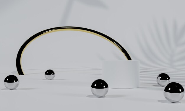 Pódio branco e suporte de fundo branco ou pedestal de pódio em exibição de publicidade com renderização em 3D de cenários em branco
