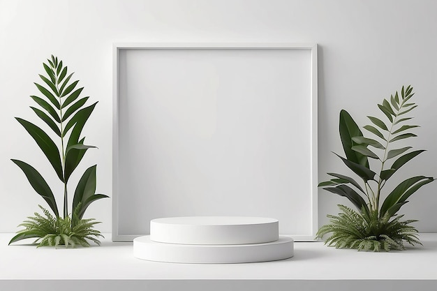pódio branco mostrar produto mínimo adicionar objeto planta natural fundo maquete cosmético