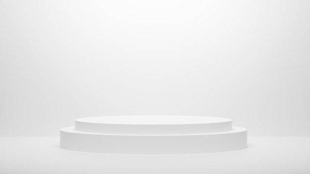 Pódio branco ou plataforma de círculo branco na iluminação brilhante do Studio, imagem de renderização em 3D.