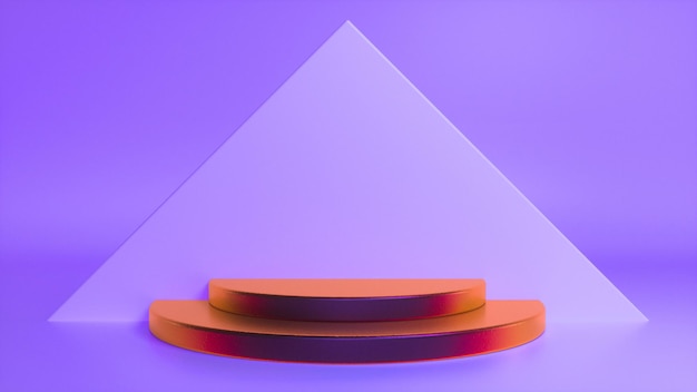 Pódio brilhante colorido no fundo triangular abstrato roxo Foto Premium
