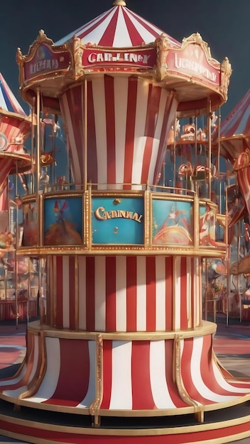 Podio de carnaval en 3D con muchas atracciones y tiendas tienda de circo ilustración en 3D
