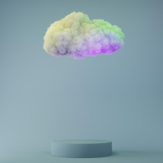 Podio cilíndrico con colorida nube esponjosa 3D Render ilustración