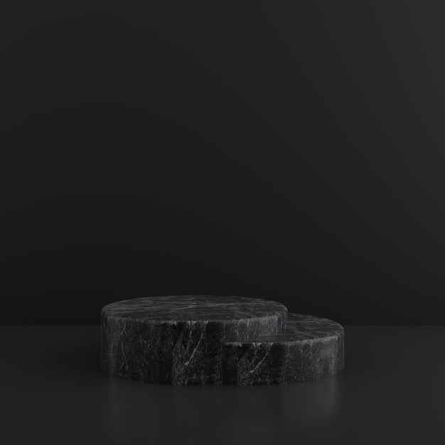 Podio de cilindro de mármol simple minimalista o pantalla de pedestal con fondo de color oscuro para la presentación del producto representación 3d