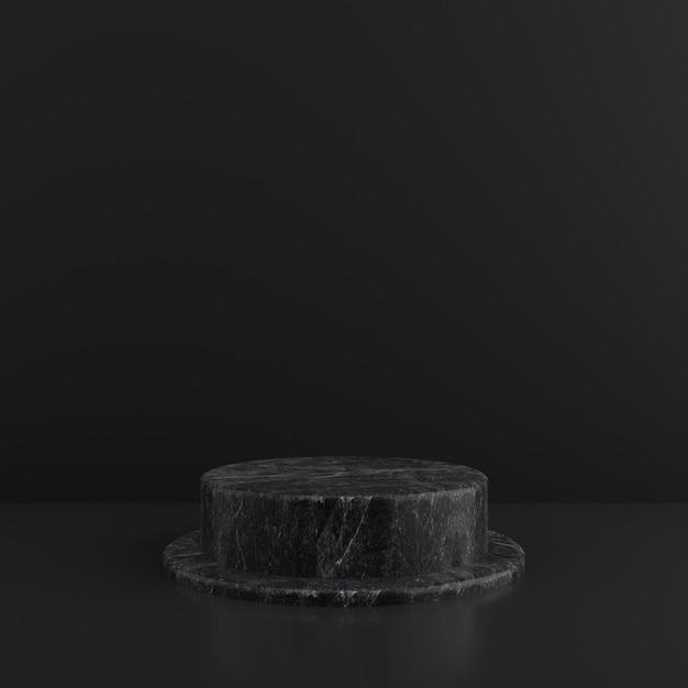 Podio de cilindro de mármol simple minimalista o pantalla de pedestal con fondo de color oscuro para la presentación del producto representación 3d