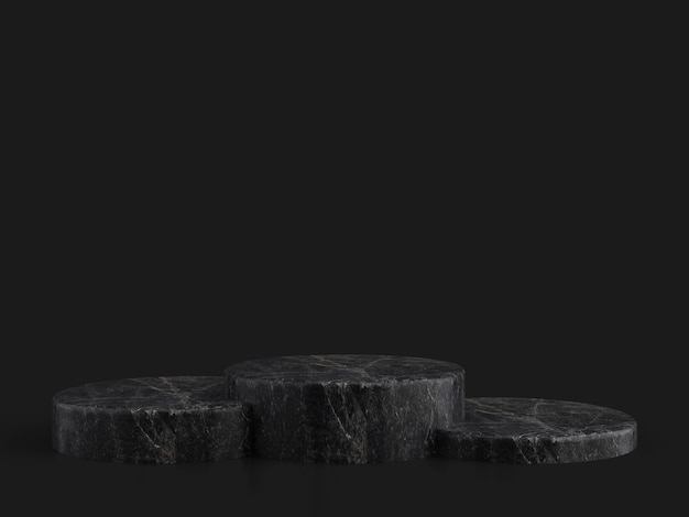 Podio de cilindro de mármol simple minimalista o pantalla de pedestal con fondo de color oscuro para la presentación del producto representación 3d