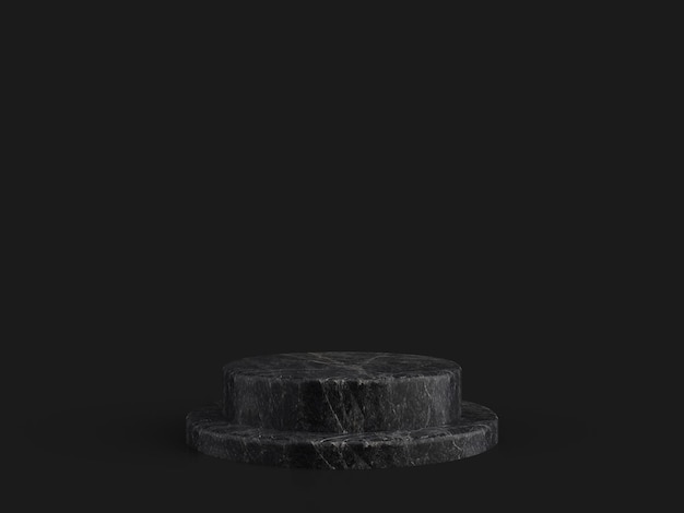 Podio de cilindro de mármol simple minimalista o pantalla de pedestal con fondo de color oscuro para la presentación del producto representación 3d