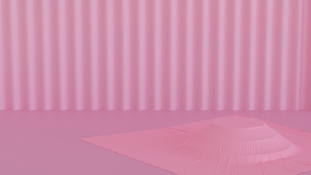 Podio de cilindro en el piso con escenario de pared de color pastel para la representación 3d del producto