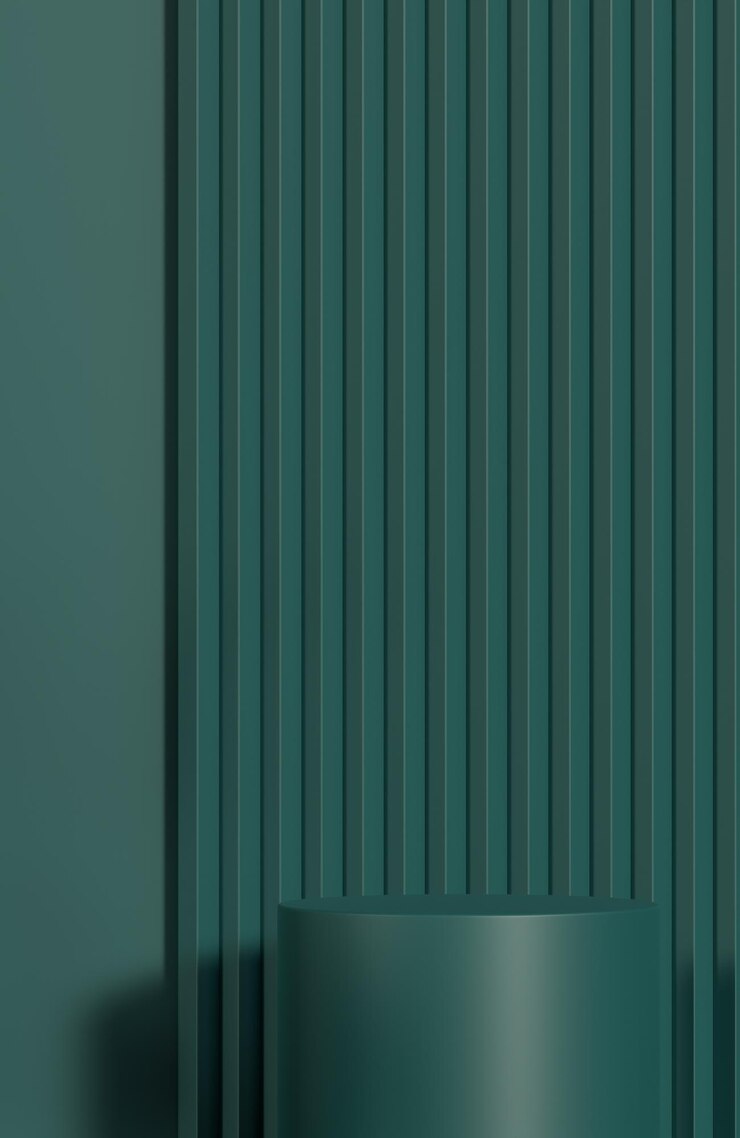 Podio de cilindro verde para la presentación del producto sobre fondo de pared dentada verde estilo minimalista modelo e ilustración 3d