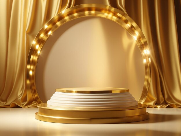 Foto podio circular dorado de lujo para exhibición de productos exquisitos