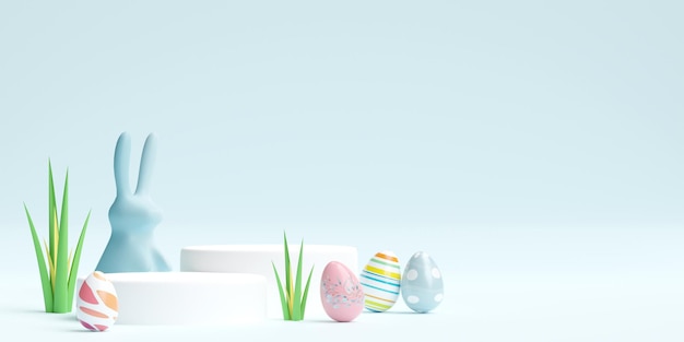 Pódio com ovo de páscoa para renderização 3d de apresentação do produto