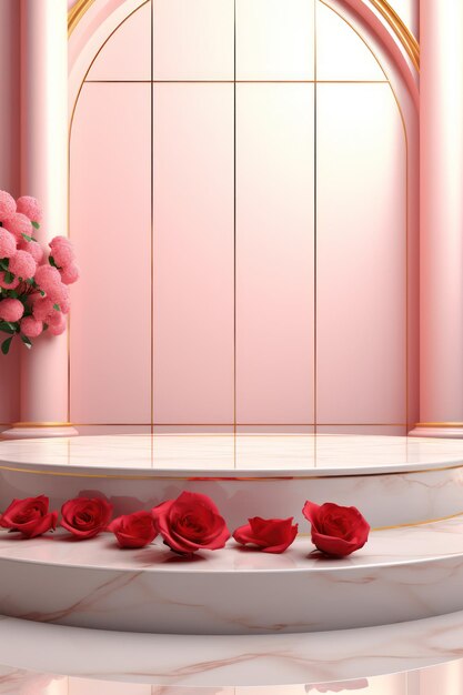 podio cosmético con flores