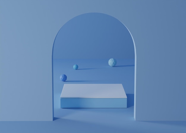 Podio cuadrado en azul cielo imagen renderizada en 3D