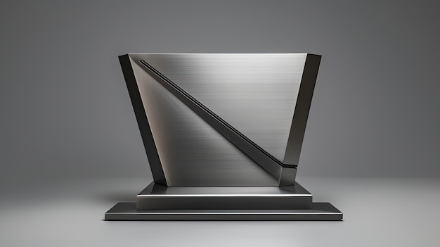 Pódio de alumínio escovado com pano de fundo de brilho metálico