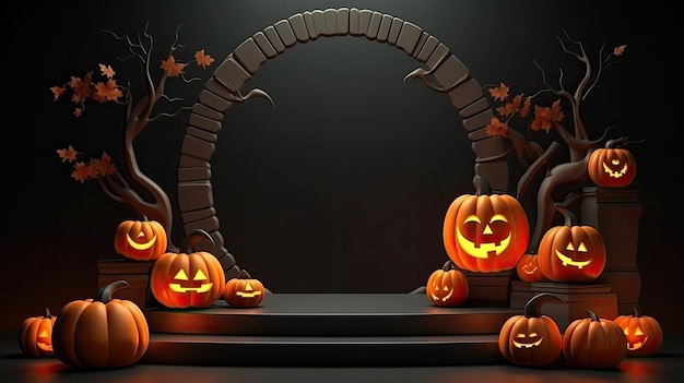 Pódio de cena 3D para apresentação do seu produto com fundo de decoração de tema de Halloween