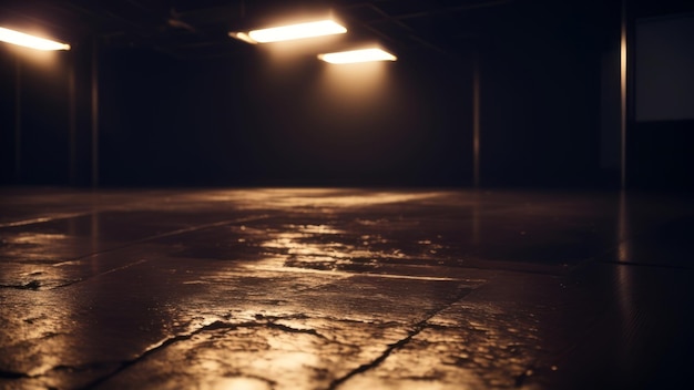 Foto pódio de chão preto escuro dramático sala de noite vazia mesa parede de concreto cena lugar de exibição estúdio poeira fumegante criativa ai gerado