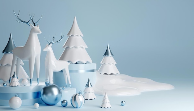 Pódio de cilindro de renderização 3D no natal Papai Noel e árvore de natal caixas de presente fita produto perfume promoção venda apresentação cosmético na cor de fundo