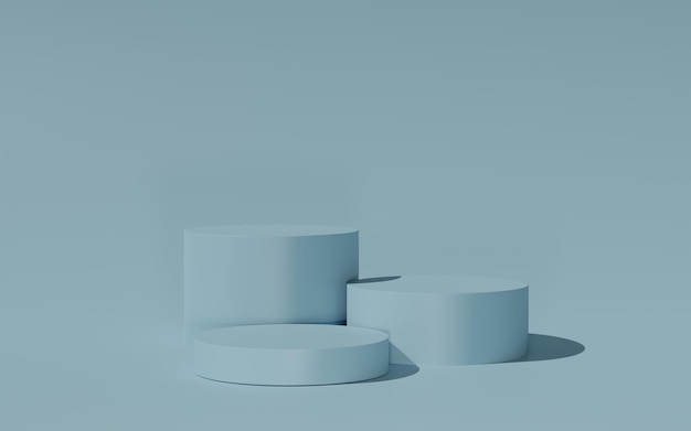 Pódio de cilindro em fundo azul claro cena mínima abstrata com formas geométricas mock up cena para mostrar a apresentação de produtos cosméticos renderização 3d ilustração 3d