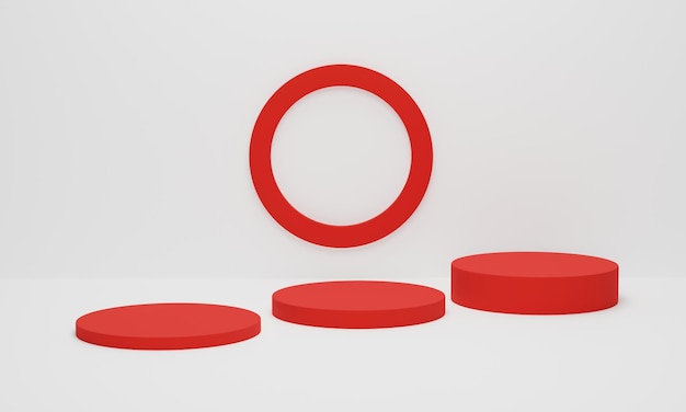 Pódio de cilindro vermelho em fundo branco Plataforma geométrica de cena minimalista abstrata Pódio em forma de produtos exibição 3D renderização Ilustração 3D