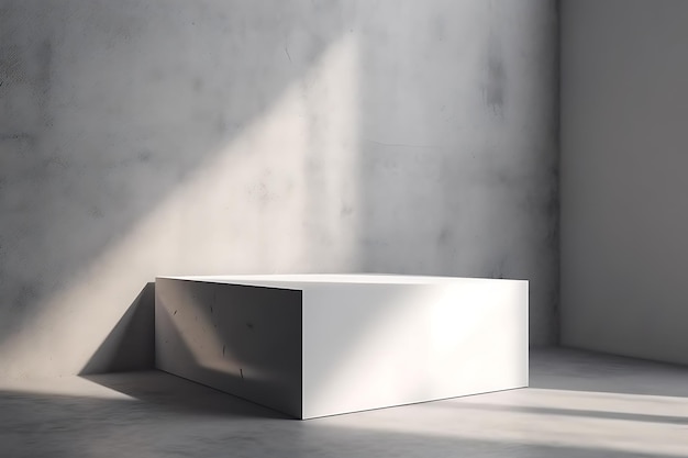 Pódio de concreto quadrado branco mínimo na sombra da luz solar em textura de cimento cinza estilo loft de parede de canto para beleza de luxo moderna cosmética orgânica f Ai Generative