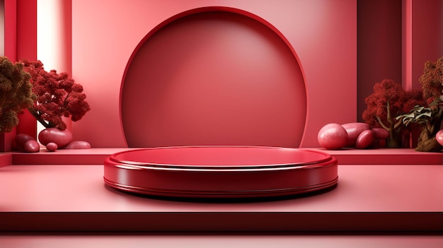 Pódio de exibição do produto com renderização 3D vermelha