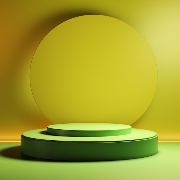 Pódio de fundo 3d para exibição de produtos com pedestal bege e pano de fundo verde minimalista
