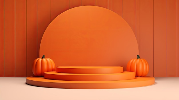 Pódio de Halloween fundo abóbora exibição de cena de plataforma de produto fundo pódio de outono laranja