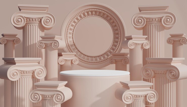 Pódio de luxo 3d com coluna romana para o estilo clássico do pódio de fundo do produto.