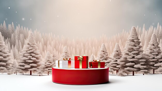 Pódio de luxo de Natal Vermelho para a exposição de produtos