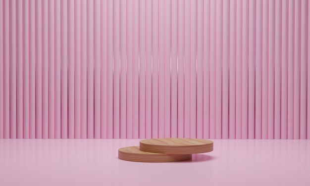 Pódio de madeira em fundo rosa