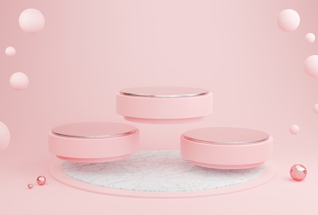 Pódio de maquete em um display de fundo rosa para apresentação de produtos cosméticos