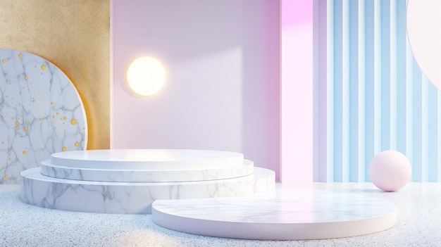 pódio de mármore branco em uma sala