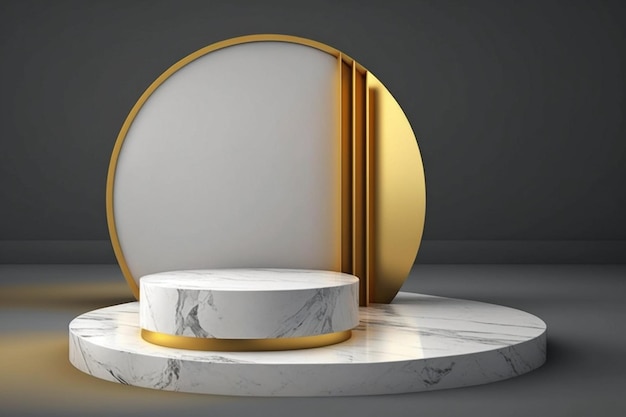Pódio de mármore com exibição de cena de conceito dourado para apresentação do produto