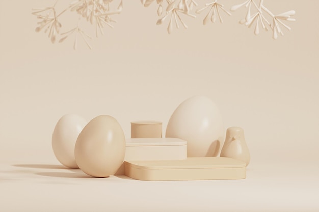 Pódio de ovos de páscoa com vetor de renderização 3d em creme pastel e fundo bege dia de páscoa com presentes
