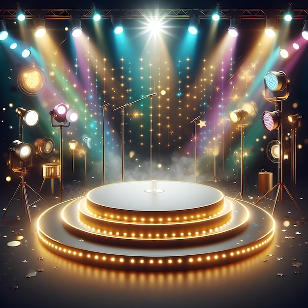 Pódio de palco com iluminação cena de pódio do palco com para cerimônia de premiação em fundo azul