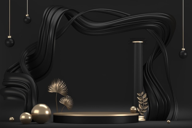 Pódio de palco preto para renderização 3D adequada para decoração de produtos