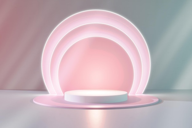 Pódio de pedestal de cilindro 3d realista branco com rosa pastel