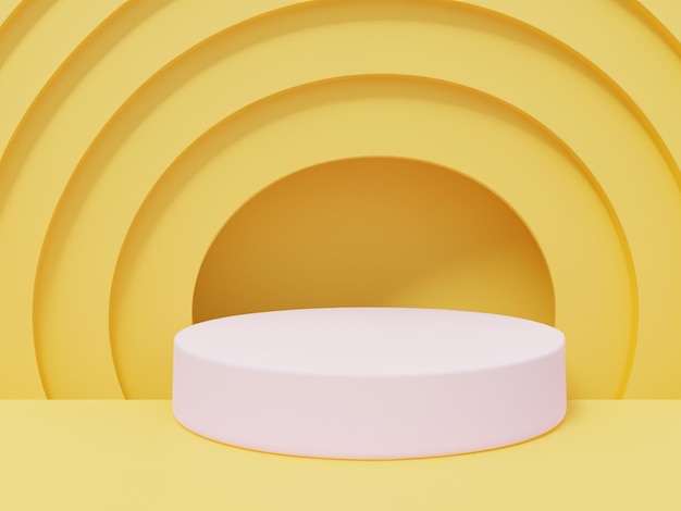 Pódio de pedestal de cilindro 3d realista com amarelo pastel