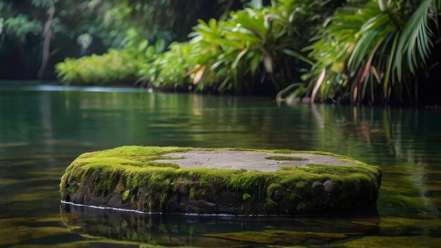 pódio de pedra com fundo tropical para apresentação ou publicidade de produtos cosméticos