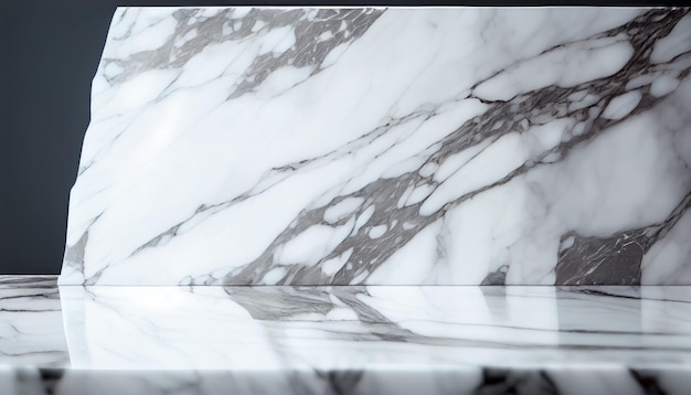 Pódio de pedra de mármore em fundo de concreto branco simula cena com exibição de produto