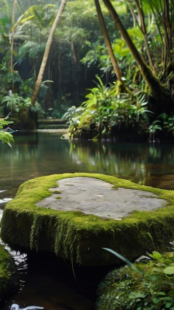 pódio de pedra em fundo de floresta de mangue para publicidade de mercadorias espaço de cópia