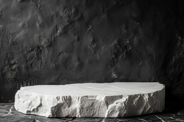 Pódio de pedra minimalista Mock up para apresentação de produtos cosméticos Plataforma de pedestal para produtos de beleza Cena vazia Exibição de palco de estilo nórdico Espaço de cópia IA generativa