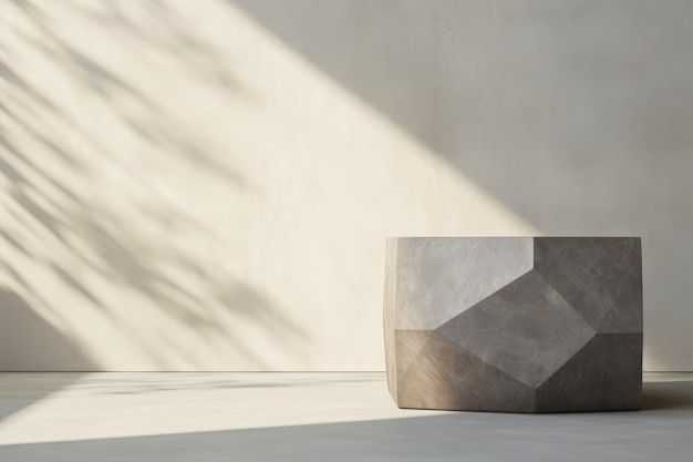 Pódio de pedra vazia para exibição de produtos em fundo de parede minimalista com sombra de sol
