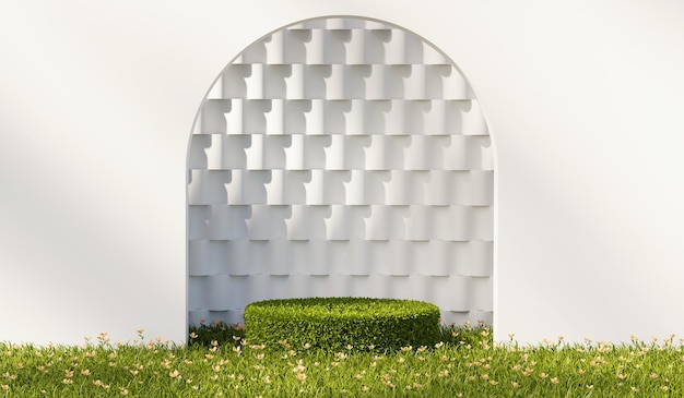 Pódio de plataforma de renderização 3D com fundo de apresentação de produtos de plantas herbáceas