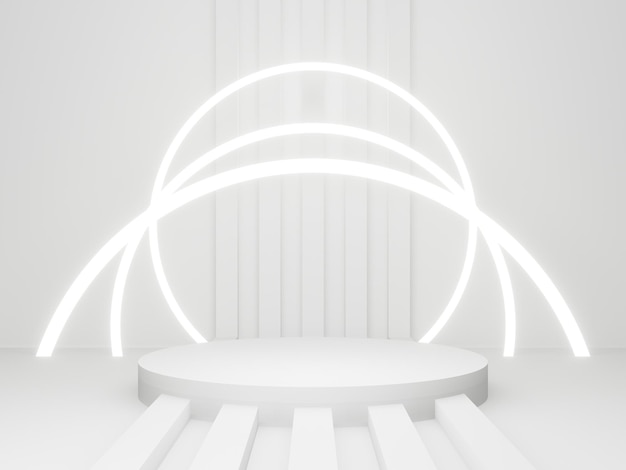 Pódio de produto 3D branco com luzes de néon brancas