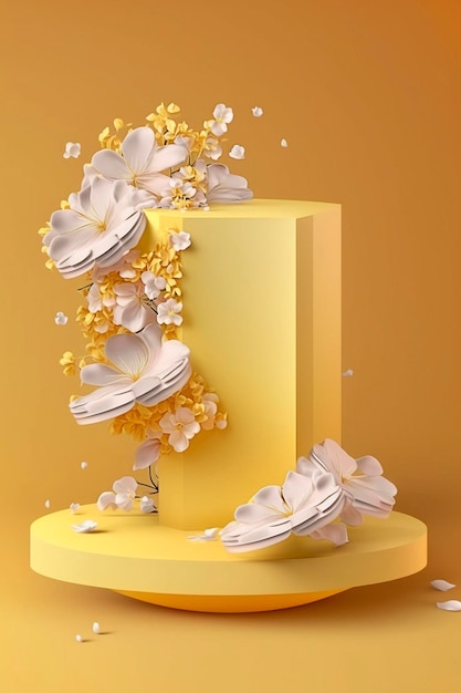 Pódio de promoção de produtos cosméticos em segundo plano pedestal pastel floral Generative AI