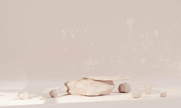 Pódio de rock no fundo de cor de tom de terra para apresentação do produto relaxamento de pedestal de beleza natural e ilustração 3d de saúde x9