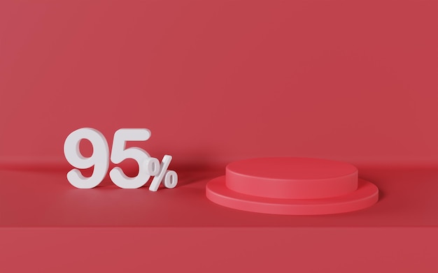 Pódio de super venda com oferta de desconto de 95 por cento em fundo vermelho